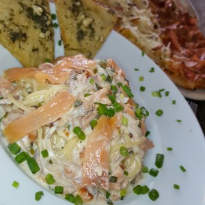 spaguetti de salmon ahumado
