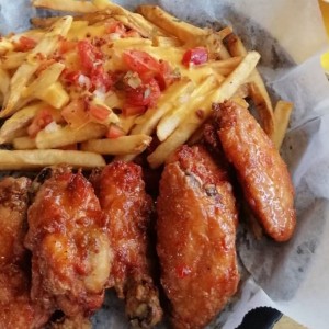 fries cheese bacon and wings