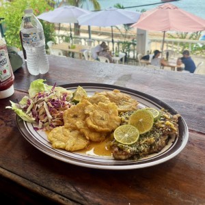 Fish Filet Sauted,Creole or Garlie butter,rice +slaw