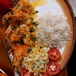 Langostinos al ajillo con arroz