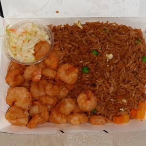 Camarones apanados con arroz
