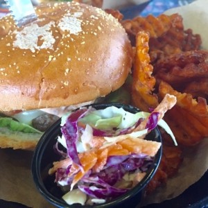 Oaxaca Burger with Criss-Cut Sweet Potato Frittos