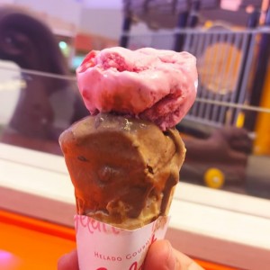 cono de dos sabores. chocolate belga y frutos del bosque