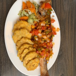 corvina frita con salsa criolla 