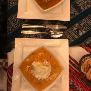 paruhuela y chupe de camarones
