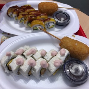 combinacion de rolls y brochetas