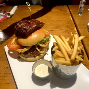 BIG AF FRIDAYS ULTIMATE SIGNATURE WHISKEY-GLAZED BURGER