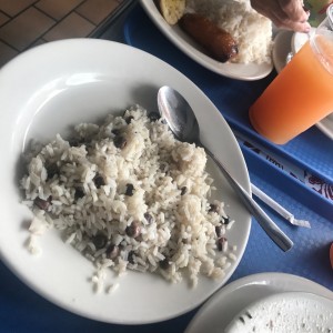 arroz con guandu, platano y sancocho