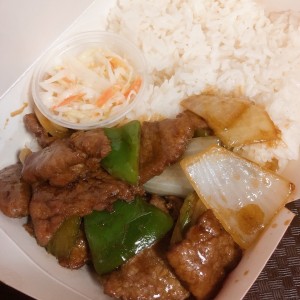 bistec picado con arroz blanco