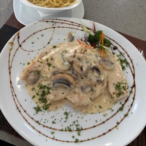 Pollo con hongos salsa blanca