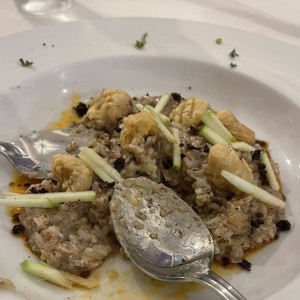 Meloso de morcilla y cerdo tempura