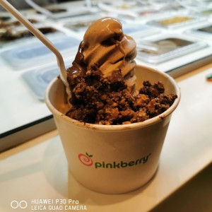 Frozen Yogurt de Avellan con topping de Nutella y chocolate con almendras