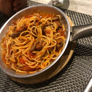 pasta con fajitas de carne