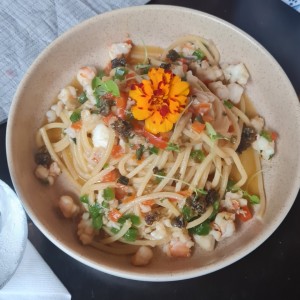 Pasta con langostinos