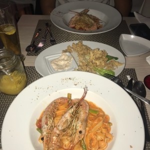 risotto y pasta de langostinos