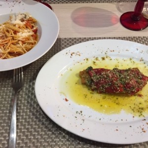 filete de Corvina y pasta