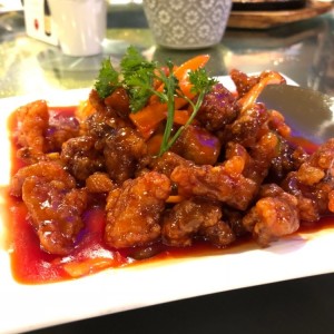 Puerco apanado en salsa agridulce