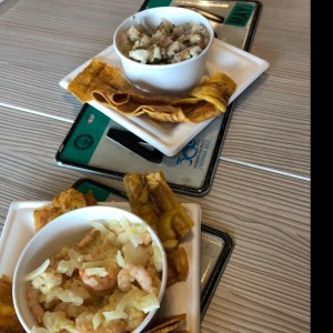 Ceviche de corvina en salsa de maracuya, Ceviche de camarones en salsa de honey mustard