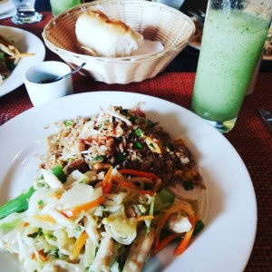 arroz frito especial tradicional y chop suey de pollo.