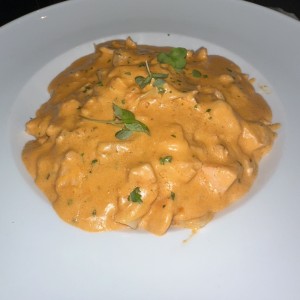 salmon, vodka- tomato cream pasta 