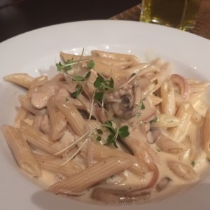 Penne con Pollo en salsa blanca