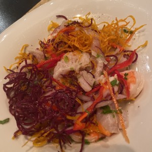 Ceviche de camaron y pez bianco