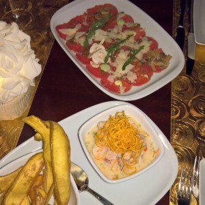 Carpaccio di manzo o filete y Ceviche