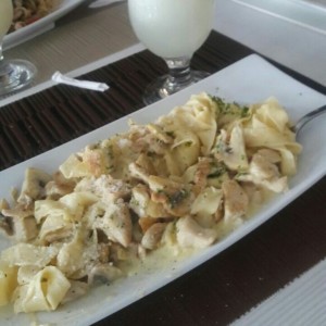 fetuccine pollo y hongos en salsa blanca