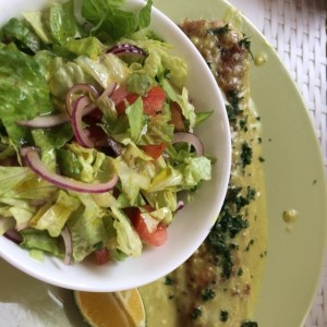 Filete de Corvina a la Plancha con Salsa de Coco y Curry con Ensalada de Vegetales