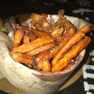 Camote - frito con bacon y miel