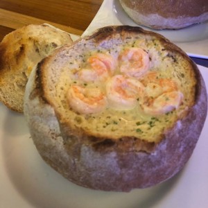 Panne cook de Camarones al ajillo.