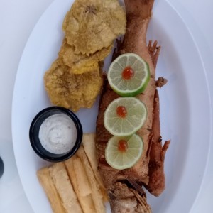 Pescado con yuca y patacones