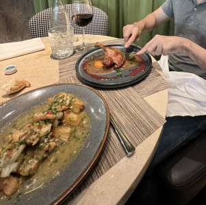 Pato y gambas