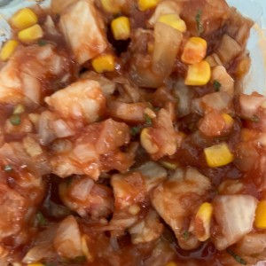 Ceviche de corvina Bloody Mary