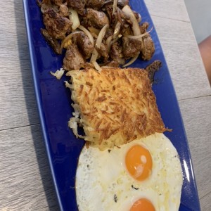 Sirloin tips & eggs
