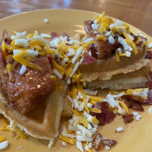 Bacon Cheddar Chicken & Waffles