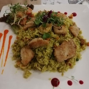 risotto con crema de cilantro