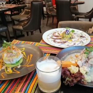Causa, Pulpo al olivo, Ceviche de Corvina