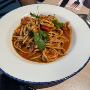 Pasta y camarones