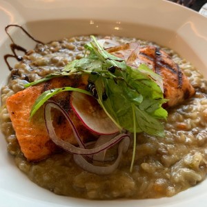 Salmon con rissoto de lentejas