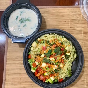 Promociones - Spaghetti con Vegetales. me encantan los vegetales , pero este plato no me impacto. .
