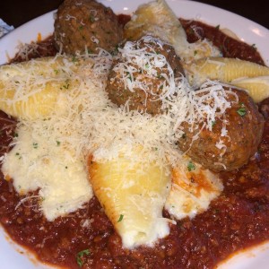 Giant Cheese Stuffed Shells with meatballs