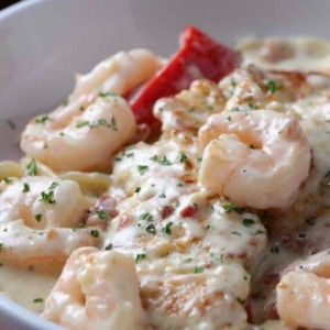 pasta de camarones con pollo