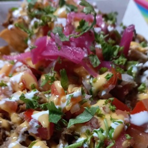 nachos mixtos (carne, puerco y pollo)