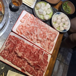 Short Rib, Tocino, bolitas de pescado