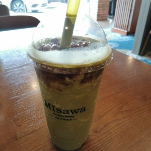 Iced red bean matcha latte
