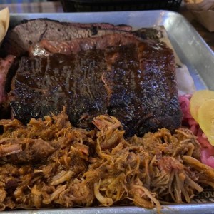 Pull pork, ribs, sausage, brisket