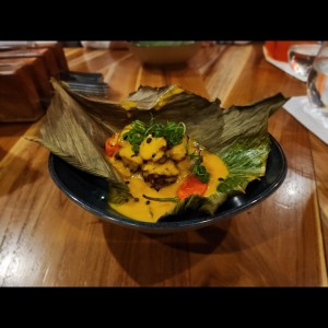 Tamal de arroz con langostino