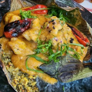 Tamal de arroz con langostino