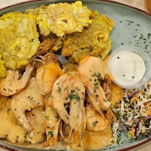 filete de corvina coronado con camarones